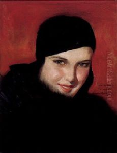 Woman In Black Cap And Furs