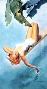 Woman Reclining On Diving Board