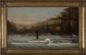 The Hudson River Paddlewheel Steamboat "troy" Passing The Palisades