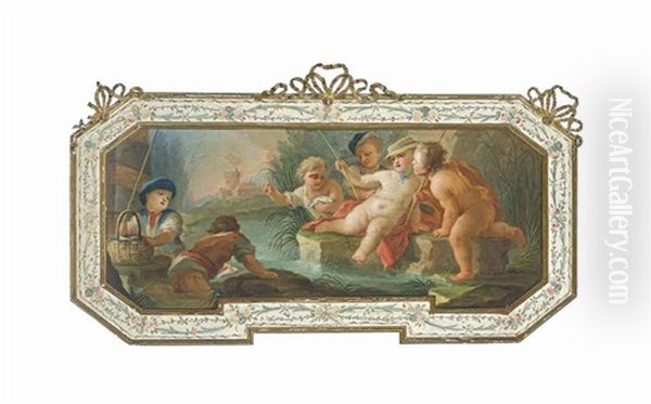 Putti Fishing On A River Bank - view 1