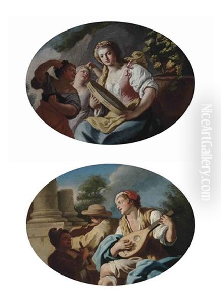 A Young Lady Playing A Tambourine, With Two Women Playing The Castanets (+ A Young Man Playing The Mandolin (a Pair) - view 1