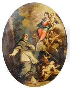 A Vision Of The Virgin And Child Before A Bishop Saint by Pietro Bardellino