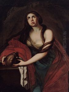 Magdalena Mit Memento Mori In Ihrer Felsnische by Pietro Bardellino