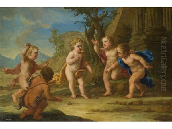 Mit Einem Kreisel Spielende Kinder In Antiker Landschaft - view 1
