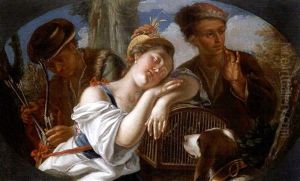 Giovane Donna Dormiente Tra Due Giovanotti Giovane Donna Dormiente Tra Due Giovanotti