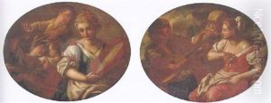 A Music Party - Children Dancing With A Woman Playing A Tambourine by Pietro Bardellino