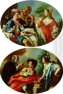 A Young Couple With An Old Crone And A Dog by Pietro Bardellino