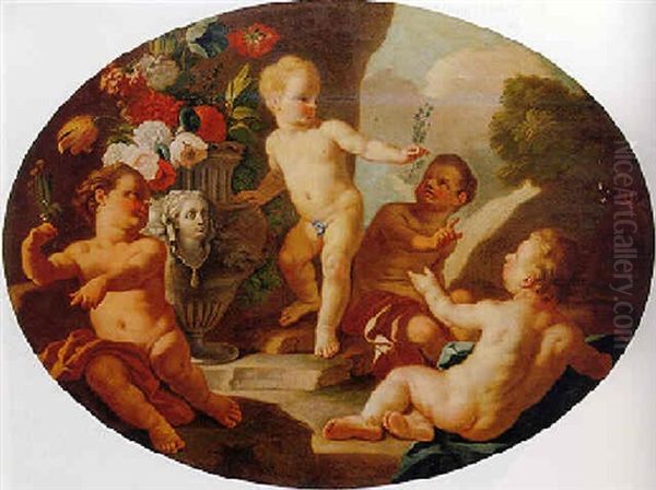 Putti In A Garden With Flowers - view 1