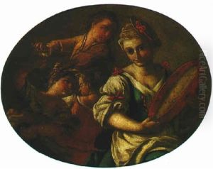 A Man Playing A Lute To A Lady And An Old Woman by Pietro Bardellino