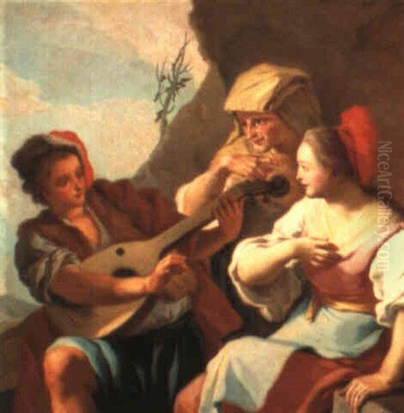 A Man Playing The Lute - view 1