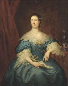 Portrait Of A Lady, Seated, Three-quarter-length, In A Blue Dress With Lace, And Holding A Letter