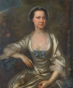 Portrait Of Mrs Moore, Seated, Wearing A Cream Satin Dress by Thomas Bardwell