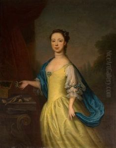 Portrait Of A Girl In A Yellow Dress And Blue Shawl