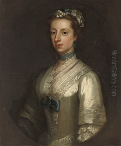 Portrait Of Elizabeth, Viscountess Lewisham, Countess Of Guilford,in A White Dress With Blue Trimmings - view 1