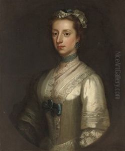 Portrait Of Elizabeth, Viscountess Lewisham, Countess Of Guilford,in A White Dress With Blue Trimmings
