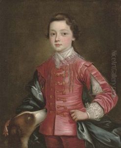 Portrait Of A Boy In A Red Slashed Doublet With A Blue Mantle, A Spaniel At His Side