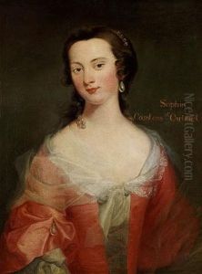 Portrait Of Sophia, Countess Of Carteret, In A Pink Dress, With Pearl Earrings And A Pearl Hair Ornament by Thomas Bardwell