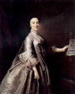 Portrait Of A Lady Standing Beside A Piano Holding A Sheet Of Music by Thomas Bardwell
