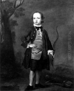 Portrait Of A Boy Wearing A Brown Coat And Blue Waistcoat, Standing In A Landscape Holding A Bow