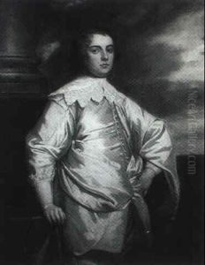 Portrait Of A Gentleman Standing Three-quarter Length,      Wearing A White Satin Coat, And White Lace Ruff Before A