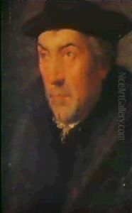 Portrait Of A Gentleman, Bust Length, Wearing A Grey Tunic  With Fur Collar, And A Black Cap