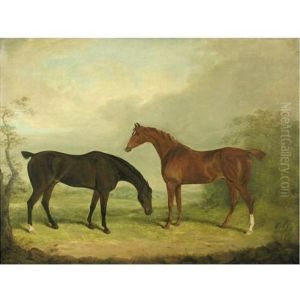 Two Horses In A Landscape by James Barenger the Elder