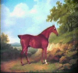 A Chestnut Hunter In A Landscape by James Barenger the Elder