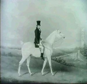 Portrait Of George Sainsbury, Esq., On A Grey Hunter, In A Landscape, A Hunt Beyond by James Barenger the Elder