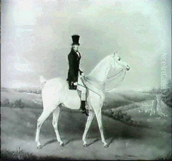 Portrait Of George Sainsbury, Riding A White Hunter, A Hunt In A Landscape Beyond - view 1