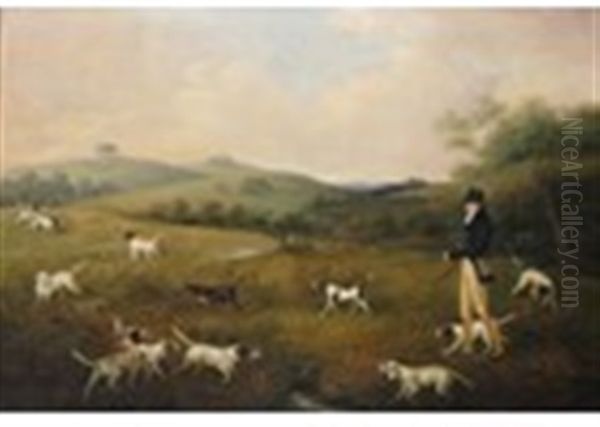 A Sportsman With Pointers, Shooting Partridge In A Landscape - view 1