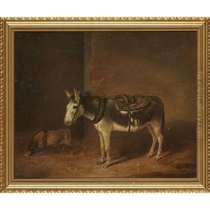 A Donkey And A Goat In A Stable by James Barenger the Younger