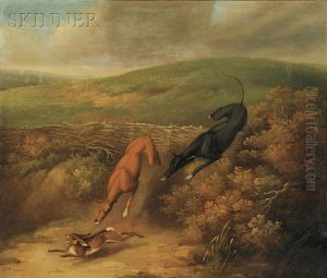 Greyhounds In The Hunt For A Rabbit by James Barenger the Younger