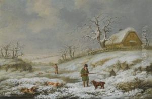 Snipe Shooting In A Winter Landscape by James Barenger the Younger