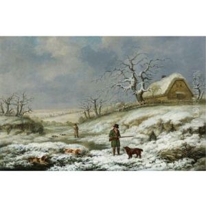 Snipe Shooting In A Winter Landscape by James Barenger the Younger
