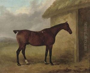 A Chesnut Hunter Outside A Stable by James Barenger the Younger