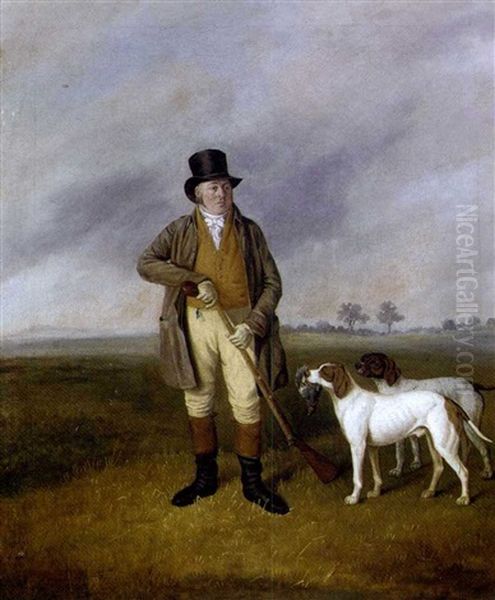 A Gentleman, Partridge Shooting With Two Pointers In A Landscape - view 1