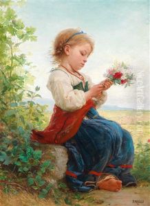 Eine Kleine Romerin Mit Blumenstrauss by Cecrope Barilli