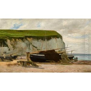 Nordfranzosische Strandpartie Mit Segelschiffen by Leon Barillot