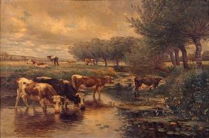 Vaches Pres D'un Ruisseau by Leon Barillot