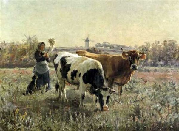 Paysanne Gardant Les Vaches - view 1