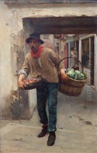 A Vegetable Seller In A Passage In Venice