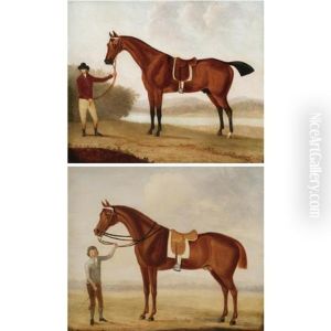 A Chestnut Racehorse Held By A Jockey (+ A Bay Racehorse Held By A Groom; Pair) by Benjamin Barker the Elder