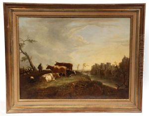 Pastoral Scene With River Castle Ruins by Benjamin Barker