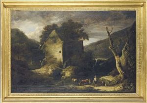 A Pastoral Landscape With A Watermill, Figures And Cattle In The Foreground