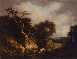 Landscape With Cattle Walking In A Rocky Stream