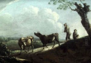 Shepherds With Cattle On A Country Lane