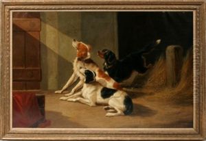 Three Setters In A Barn by John Barker