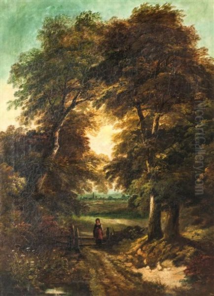 Woodland Path With A Young Woman - view 1