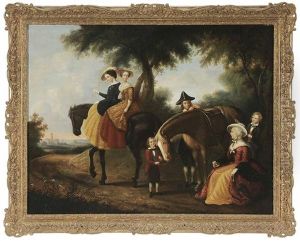 A Family On An Equestrian Outing by John Joseph (of Bath) Barker