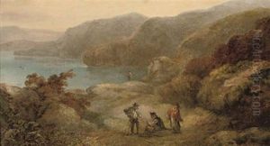 Figures On A Hillside Overlooking The Sea
